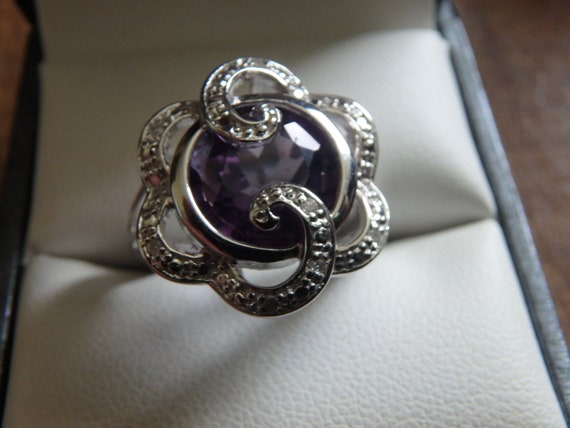 amethyst & moissanite  925 sterling silver ring s… - image 1