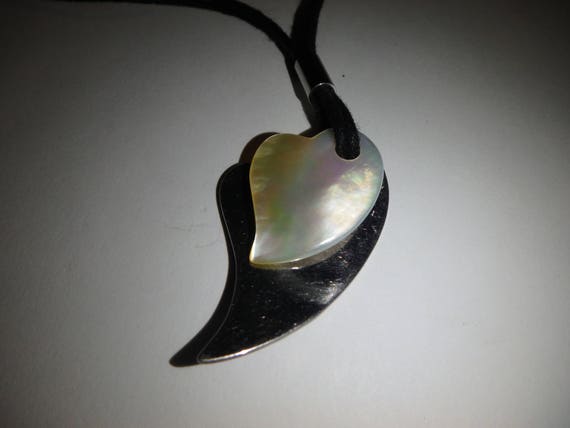 heavy sterling silver heart mother of pearl heart… - image 2