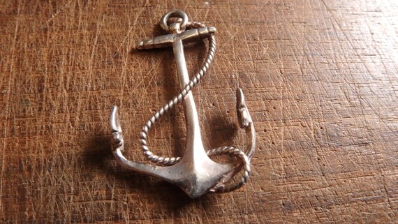 vintage large anchor STERLING SILVER 925 Pendant - image 2