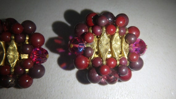 vintage kramer clip on earrings red purple gold t… - image 3