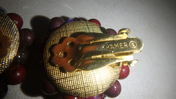 vintage kramer clip on earrings red purple gold t… - image 5