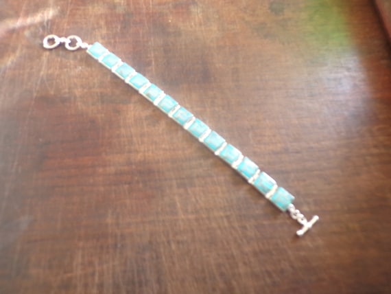 turquoise opal inlay sterling silver 925 bracelet… - image 1