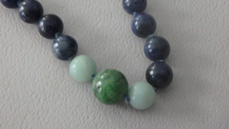 vintage beaded lapis jade and malachite necklace 120 14k gold clasp 29 inches long