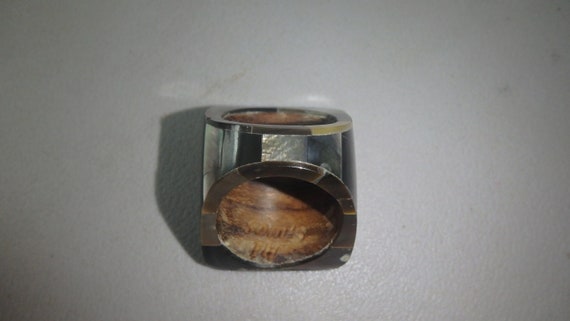 vintage abalone ring wood hand made  statement pi… - image 8