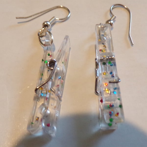 confetti Lucite earrings clothes pin dangle earrings