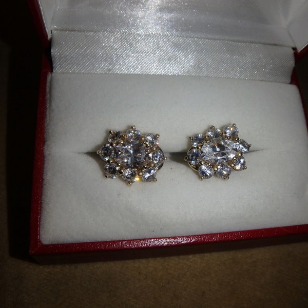 stunning vintage john hardy white sapphire cluster stud earrings gold over silver