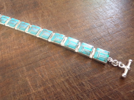 turquoise opal inlay sterling silver 925 bracelet… - image 2
