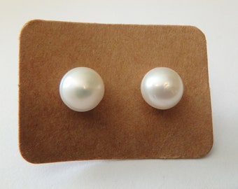 genuine white pearl earrings 925 sterling silver stud 7.5mm