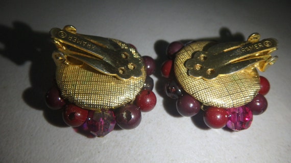 vintage kramer clip on earrings red purple gold t… - image 6