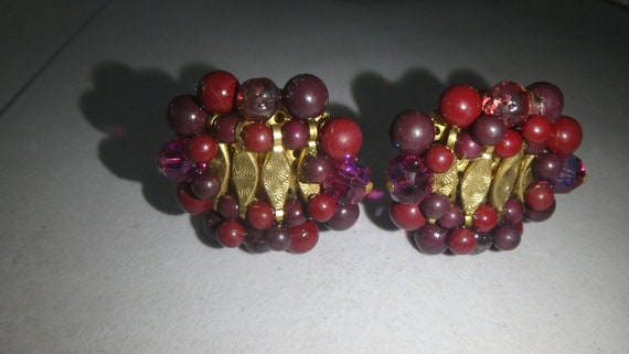 vintage kramer clip on earrings red purple gold t… - image 8