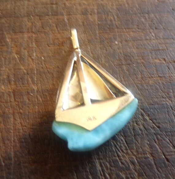 beautiful 14k gold larimar sailboat pendant - image 4