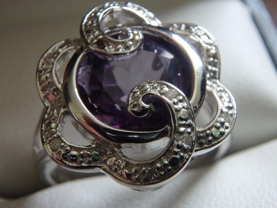 amethyst & moissanite  925 sterling silver ring s… - image 8