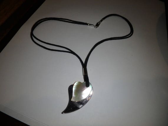 heavy sterling silver heart mother of pearl heart… - image 1