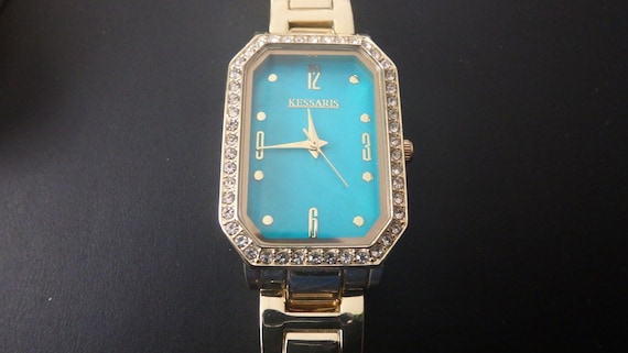 Kessaris Glass Crystal Accented Aquamarine Wrist Watch New Old