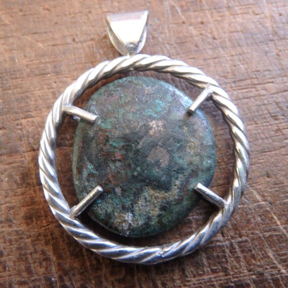 antique roman bronze coin in sterling pendant hol… - image 2