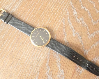 Louis Feraud Watch Gold Tone Black Dial Tested New Battery