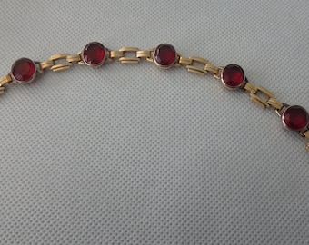 art deco ENGEL BROTHERS INC bracelet red stones  10k gold filled 7 inch long