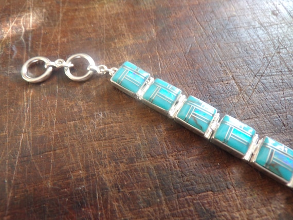 turquoise opal inlay sterling silver 925 bracelet… - image 3