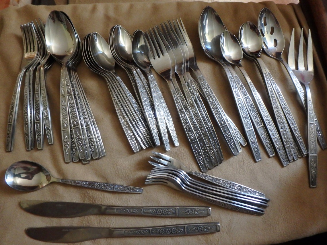 IIC stainless korea flatware floral pattern 1960s your choice Etsy
