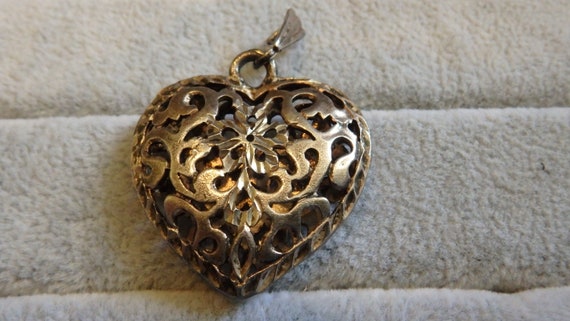 large vintage sterling silver 925 heart swirl  pe… - image 1