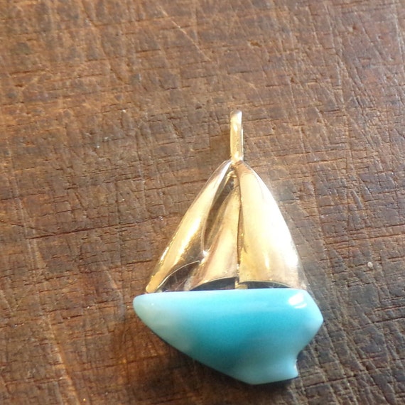 beautiful 14k gold larimar sailboat pendant - image 6