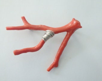 antique natural red coral triple branch brooch 800 silver