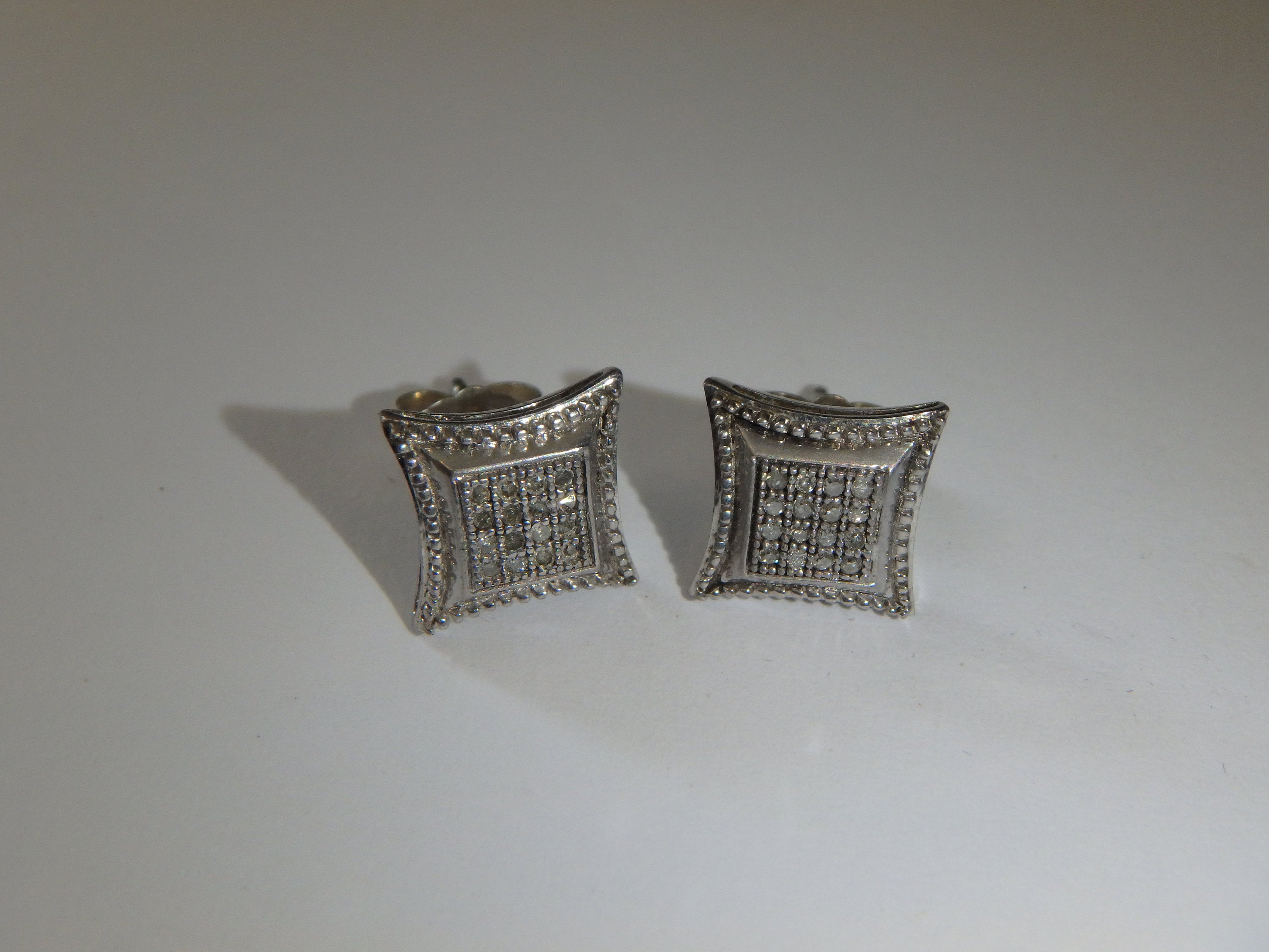 Beautiful VINTAGE 925 STERLING Silver 16 Diamond Square Pierced Earrings Signed JTW Etsy