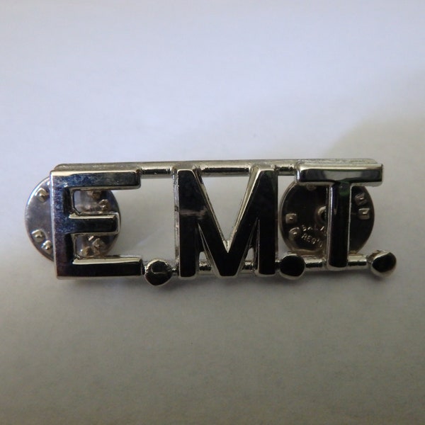 official chrome original EMT E.M.T.  pin made by ballou MEDICAL PIN tie tack badge