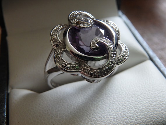 amethyst & moissanite  925 sterling silver ring s… - image 2