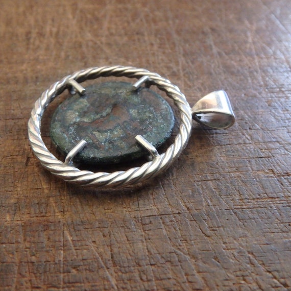 antique roman bronze coin in sterling pendant hol… - image 4