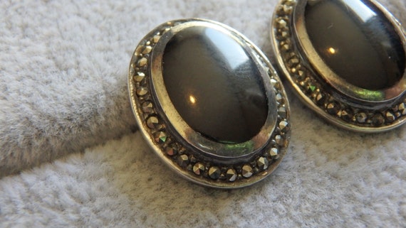vintage Boma onyx marcasite oval sterling silver … - image 2