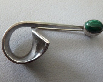 vintage Superb Mexican FIDENCIO Serrande sterling Silver Modernist Malachite Brooch