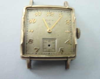 vintage Elgin 10k gold filled square mens watch 17 jewels needs repair