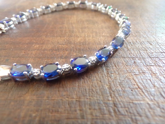 sterling silver 925 oval sapphire tennis bracelet… - image 2