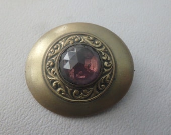 purple Vauxhall Glass brass brooch vintage