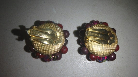 vintage kramer clip on earrings red purple gold t… - image 4