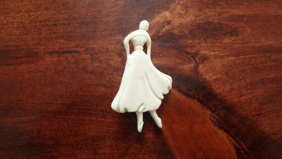ballerina dancer celluloid carved brooch vintage