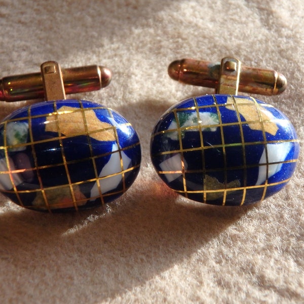 vintage natural gemstones world map globe cufflinks