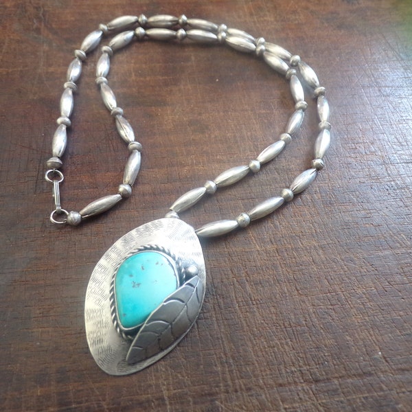 vintage native American signed W.E.J. pendant with necklace sterling silver turquoise