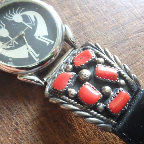 Richard Begay Navajo men's  sterling silver red coral watch band