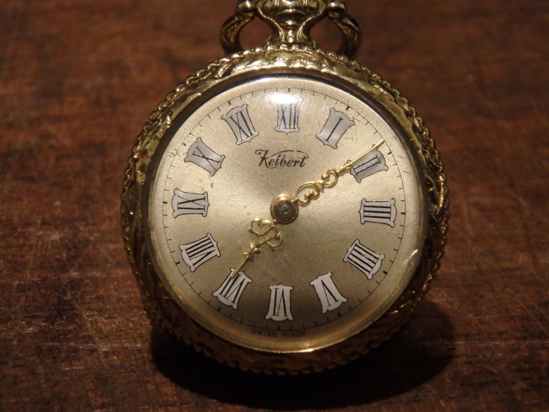 KELBERT Antique Gold Filled Pocket Watch Pendant Ladies Swiss Wind