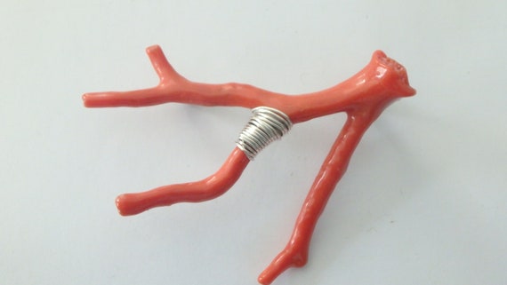 antique natural red coral triple branch brooch 80… - image 7