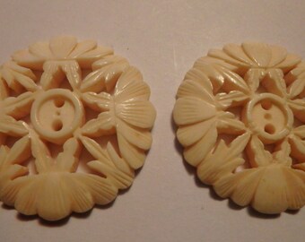 Vintage rare Bone hand carved 4 Moths style Buttons