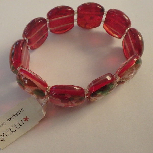 vintage sterling murano dichroic glass canes sterling silver stretch bracelet MACY'S red great for Christmas