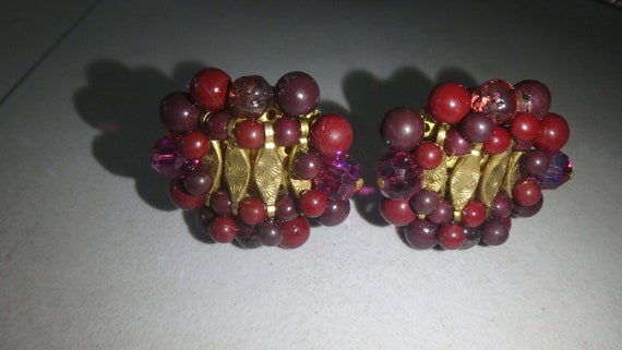 vintage kramer clip on earrings red purple gold t… - image 7