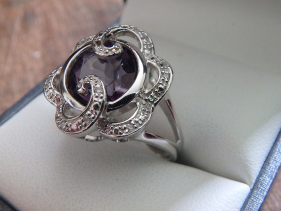 amethyst & moissanite  925 sterling silver ring s… - image 3