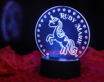 Personalized Unicorn Acrylic Light, Custom Name, Handmade LED Kids Night Light, Bedroom Décor