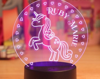 Personalized Unicorn Acrylic Light, Custom Name, Handmade LED Kids Night Light, Bedroom Décor