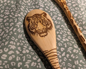 Tiger Spoon, 12" engraved wood spoon or Animal spoon set