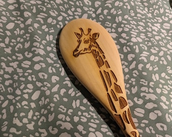 Giraffe Spoon, 12" engraved wood spoon or Animal spoon set